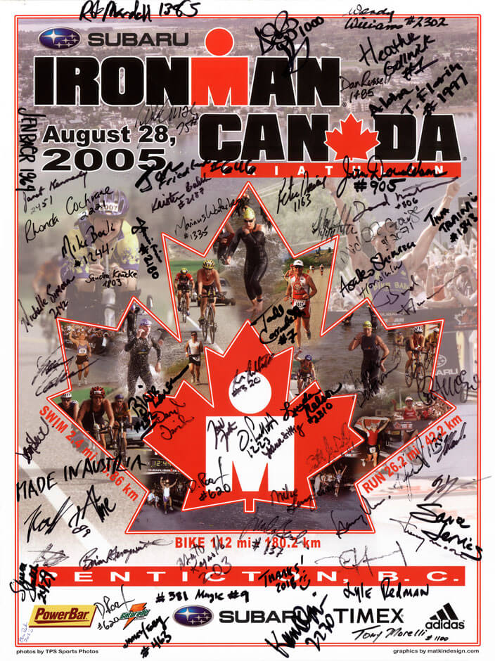 Vancouver Chiropractor at Aquarius Chiropractic 22 Ironman 2005 signed poster. We treat Ironman Triathletes.
